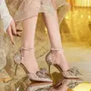 Luxury Pointed Toe Women Rhinestone Butterfly Pearl Gold High Heels Silver Heel Sandals Party Wedding Shoes Plus Size 240311