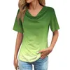Women's T Shirts 2024 Retro Gradient Print T-Shirt Summer Short Sleeve Pile Collar Top Casual Versatile Streetwear Blusa