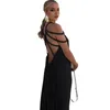 Casual Dresses Soft Halter Neck Dress Elegant Off Shoulder Maxi med flätade remmar för kvinnor Solid Color Strand Sundress