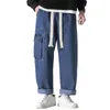 Herren Jeans Multi Pocket Männer Sommer Casual Denim Hosen mit elastischem Kordelzug Taille Taschen Design für Streetwear