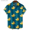 Herren lässige Hemden Lustige Herrenhemd Little Yellow Ente 3D Printed Hawaiian Beach Tops Kurzarm Casual Fashion Bluse Soziales Shirt L240320