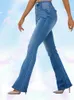 Women's Jeans Elegant Women Flare Stretch Washed Straight Pockets High Waist Denim Pants Moustache Effect