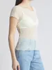 Женские футболки Модные женские сетчатые топы Повседневная приталенная прозрачная рубашка с вырезом лодочкой с коротким рукавом в горошек для лета Подходит для кожи