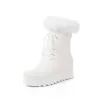 Stivali Salu 2020 Nuove donne stivali stivali da neve caldi inverno signore in stile dolce vitello botas donna donna rotonda di pizzo piatto scarpe