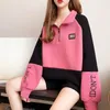 Women's Hoodies Letter Printing Full Zip Up Woman Clothing Pullovers Embroidered Baggy Sweatshirt Long Text Top Loose With Zipper Sleeve