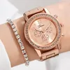 Horloges Vrouwen Horloge 6 STKS Set Ring Ketting Oorbellen Strass Horloge Vrouwelijke Casual Dames Horloges Armband Klok (Geen Doos)