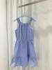 2024 Spring Blue Spaghetti Strap Ruffled Women Dress Designer High End Womens Runway Dress Vestidos de Festa 3233