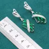 Sets Geometrische Groene Topaas 925 Zilveren Sieraden Set voor Vrouwen Verjaardag Armband Oorbellen Ring Bruiloft Ketting Kerst Gratis Geschenkdoos