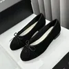 Womens Designer Dress Shoes Round Toes Flat Heel Sandals Mules Slip On Solid Color Striped Embroidered Ballet Shoes Wedding Party Black Shoes