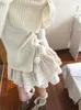 Work Dresses 2024 Winter Off Shoulder Sexy Sweater Blouse Casual Lace Mini Cake Skirt Korean Fashion Knitted Suit Elegant Clothing Woman