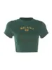 Koszulka damska haftowa litera drukowana z szedłem zielony top 90s T-shirt z krótkim rękawem Retro BF Clothing T-shirt 240322