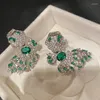 Stud Earrings Green Butterfly Drop For Women 925 Silver Needle Shine Zirconia Luxury Party Accessories Fine Vintage Jewelry