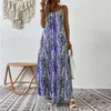 カジュアルドレスノースリーブボヘミアンプラスサイズの夏の衣装女性スリングフローラルビンテージビーチホリデーロングレディースドレス