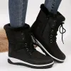 Boots Women Round Toe Waterproof Winter Snow Boots With Fleece Lined Nonslip Lace Up Platform Thermal Mid Calf Boots