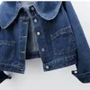 Jaquetas femininas 2024 mulheres denim coreano marinheiro colarinho moda mangas compridas botão jean casaco vintage colheita feminino casual solto outwear