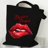 Shopping Bags Bride Tribe Women Handbags Sexy Lips Supermarket Bag Wedding Big Canvas Tote Bachelorette Party Reusable Lady