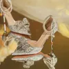 Luxury Pointed Toe Women Rhinestone Butterfly Pearl Gold High Heels Silver Heel Sandals Party Wedding Shoes Plus Size 240320