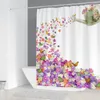 Tende da doccia Stampa 3D Fiori Farfalla Tessuto impermeabile per bagno con 12 ganci Decorazione per la casa Schermo da bagno