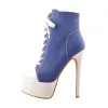 Vrouwelijke Canvas Enkellaarsjes 16CM Hoge Hak Schoenen Lace Up Rits Stiletto Zwart Rood Plus Size Laarsjes p25d50