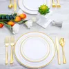 Party Decoration 25Guest Golden Rose Gold Plastic Cutary Set Crystal Clear Cutery-Set Dinner Knife Fork Födik Födelsedagshushåll