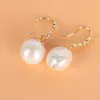 Kolczyki Dangle Ogromne perły słodkowodne barokowe perłowe 18 -karne złoto obręcz kryształowy formalny upusz
