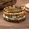 Strand Retro Art Style-armband voor mannen Klein vers bloemenpatroon Multi-delige set Houten kraal Koreaans gelaagd