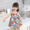 Robes de fille Été jolie fille robe vêtements pour enfants sans manches suspendus vêtements pour enfants princesse imprimé coton tenue décontractée 24323