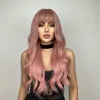 Wigs ALAN EATON Synthetic Pink Wigs for Women Long Natural Wavy Wigs with Straight Bangs Cosplay Party Halloween Hair Heat Resistant