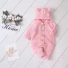 0-24M born Baby Knitted Sweater Jumpsuits Autumn Winter Soft Warm Romper Boys Girls Hooded Bear EarJumpsuits Jackets 240319