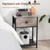 Amhancible Table, 2-Piece Set, End Charging Station, USB Port och Socket, Slender Bedside Table With Fabric Drawer, lämpligt för små utrymmen, Gerige,