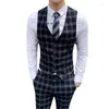 Chalecos para hombres Chaleco Chaleco para hombres Slim Ocio Traje a cuadros Caballeros Negocios Sin mangas Vintage Boda Vestido formal masculino