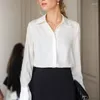 Women's Blouses Elegant Turn Down Collar Office Lady Tops Casual Simple Long Sleeve Loose White Shirt Fashion Satin Blouse Women Blusas