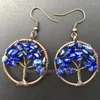 Dangle Earrings Aventurine Crystal Lapis Lazuli Tourmaline Tigers Eye Stone Tree Of Life Wire Wrap Round Earring PWB597b