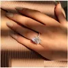 Solitaire ring prachtige glanzende prinses 925 Sterling Sier natuurlijke edelsteen snijden ganzenei witte saffier diamanten sieraden cadeau maat 5-11 Dhi4E