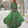 Sıradan elbiseler kadınlar baskılı şifon elbisesi zarif kadın maxi ile çiçek baskısı a-line siluet yüksek bel tasarımı bahar sonbahar için