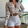 Designer Women's Casual Set 2024 New Summer Women's Wear Womens Set Light Mature Digital Printing Standing Collar Lång ärm Skjorta Kvinnor Topp Fashion Shortsnglz