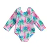 Women's Swimwear Baby Girl Long Sleeve Swimsuit V Neck Front Knotted Tree Flower Rash Guard Infant Toddler Little Bathing Suit