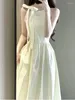 Casual klänningar koreansk stil hög midja smal lång klänning sommar ärmlös båge o-hals kvinnor kläder söta ihåliga nät ruffle 27666