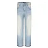 Men's Jeans Couple's Washed Cotton Blue Gradient Loose Casual Fashion All-Match Long Retro American Straight Drape 1Pc