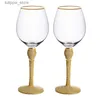 Vinglas Europeiska och amerikanska kristallröda vinglasglas Guld Rimmade Hög Glas Champagne Cocktail Glasögon Bröllopspresenter L240323