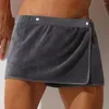 Cuecas masculinas pijamas curtos calças de toalha macia espessada roupão sexy microfibra lado split macacão