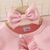 Ensembles de vêtements bébé fille robe et manteau ensemble fleur broderie tulle ourlet à volants sans manches ouvert avant cardigan gilet bandeaux