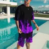 Men's Tracksuits Summer Short Sleeved Shorts T-shirt Set With 3D Printed Flame Pattern Casual Fashionable Sweatshirt