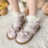 Flats Femmes chaussures patchwork en dentelle Mary Janes chaussures femmes pu cuir charbon Bowtie Woman Plateforme Blue Pink Ankle Strap Lolita Shoes