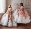 Flickaklänningar underbar glitz lyxblomma för bröllop kväll klänning rufsar fjäder tävling klänningar flickor