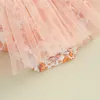 Flickklänningar Baby Girls Rompers Dress Flower Print Short Sleeve Mesh Tulle kjol Hem Spädbarnsavtal Sommarkläder med pannband