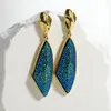 Orecchini pendenti AENSOA 2024 Moda lucida pietra blu Vintage color oro goccia geometrica per le donne Accessori gioielli ragazza