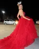 Superbe rouge une ligne robe de bal licou paillettes robes de soirée formelles élégantes robes de jupe à plusieurs niveaux en tulle gonflé pour des occasions spéciales robe de soirée formelle