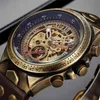 Mannen Horloge Skeleton Automatische Mechanische Mannelijke Klok Topmerk Luxe Retro Brons Sport Militaire Horloge Relogio Masculino J19072038