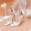 Sapatos de vestido sandálias mulheres 2024 pérola cadeia banquete sexy plus-size stiletto branco salto alto